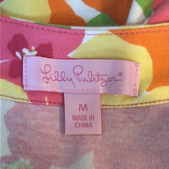 Lilly Pulitzer Neon Floral Shirt Sleeve Cotton T-Shirt Dress Size Medium - Picture 7 of 9